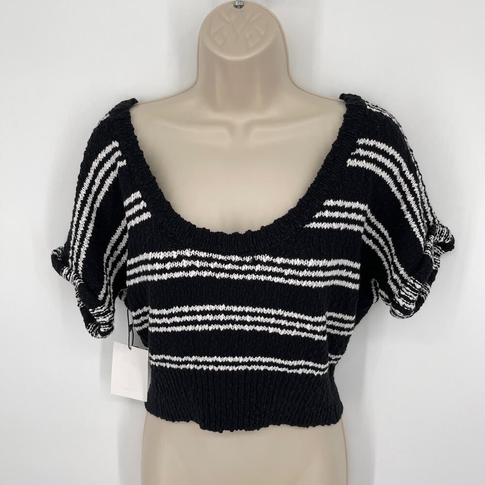 Callahan Revolve Taylor Black White Stripe Cotton Crop Sweater NEW Womens XS